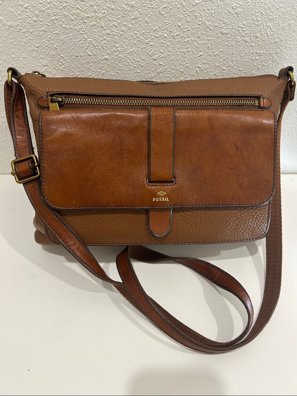 Fossil Kinley Cognac Cowhide Leather Crossbody Bag